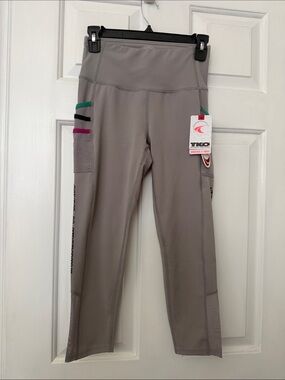 TKO Gray Leggings with Green, Black and Pink Pocket Accents